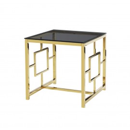 Журнальный стол Бруклин 55х55, стекло smoke, сталь золото